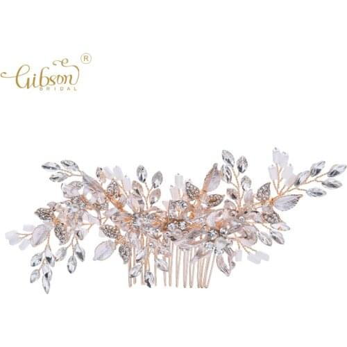 Wedding Hair Ornament Hair Comb For Bridal Floral Crystal Women Side Headpiece Gold Hair Combs Princess Prom Accessories
