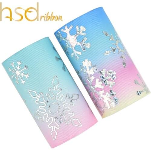 HSDRibbon 3" 75mm snowflake silver Foil Printed on HT Grosgrain Ribbon 50Yards/Roll