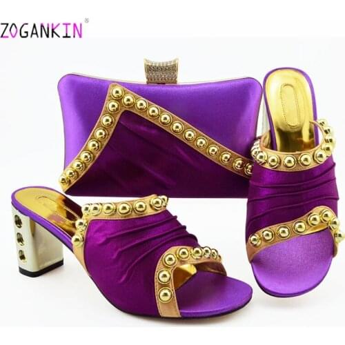 Purple Color Classics Style Shoe and Bag Set Women Nigerian Party Shoes and Bag African Shoes with Matching Bags Party Shoes