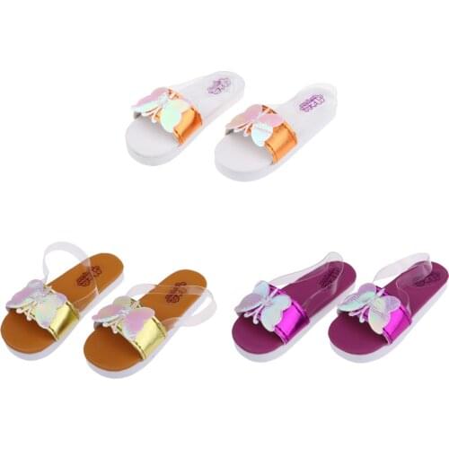 1/3 BJD Girl Dolls Shoes - Leather Slippers Butterfly Pattern Sandals - for DOD for Lolita Dolls Summer Outfits Accessory