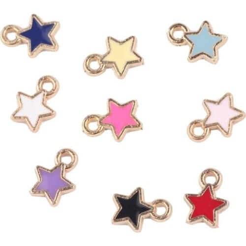 Mix 20pcs/pack Little Star Oil Drop Enamal Charms Metal Pendant for Earring Keychains DIY Fashion Charms Jewelry Making