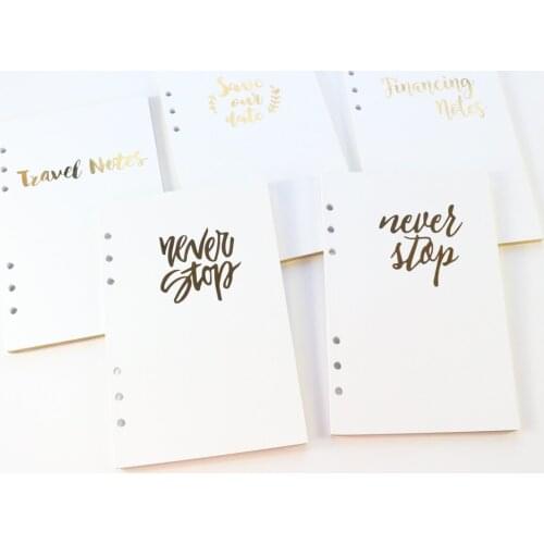 Domikee cute 6 holes binder spiral notebooks gold foil refilling inner papers core stationery,account,daily plan,blank,grid,A5A6