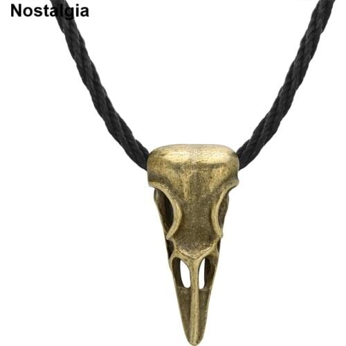 Nostalgia Viking Odin Raven Skull Necklace Gothic Punk Rock Bird Animal Skull Jewelry