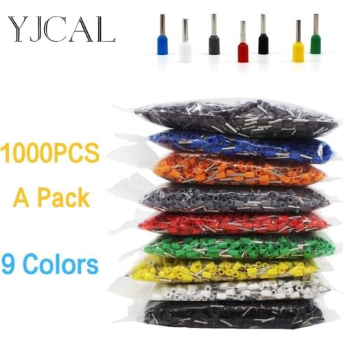 1000pcs/Pack Insulated Cord End Terminal Crimp E0508 1008 1508 7508 2508 Pressure Terminal Ferrules Crimping Terminals Tubular