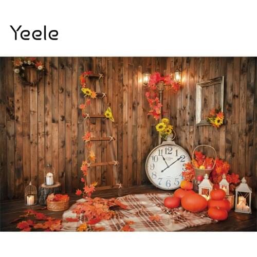 Yeele Autumn Wooden House Maple Leaf Pumpkin Clock Baby Birthday Photography Backdrop Photographic Backgrounds For Photo Studio