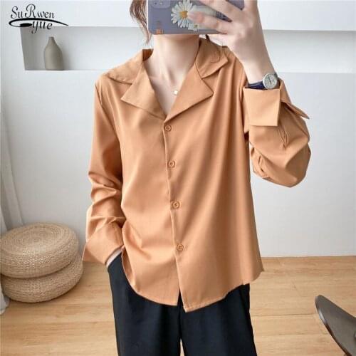 Autumn New Women Chiffon Blouse Korean Casual Solid Female Shirts Outwear Tops Office Lady V-neck Button Loose Clothing 11882