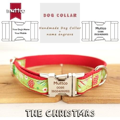 MUTTCO engraved dog collar with personalized nameplate retailing unique design MERRY CHRISTMAS Anti-lost necklace 5 sizes UDC011