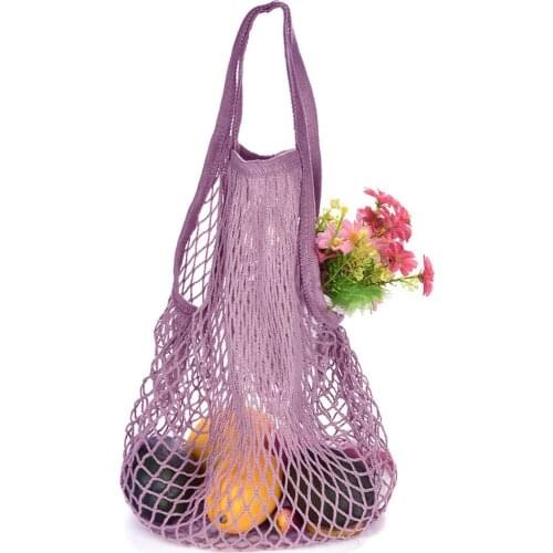 Portable Reusable Grocery Bags For Fruit Vegetable Cotton Mesh String Organizer Handbag Short Handle Net Shopping Bag Tote