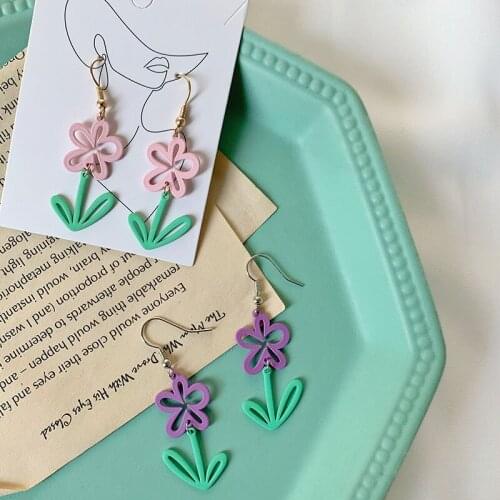 Eardrop purple earrings small pure and fresh and contracted ears hang han edition of the lacquer that bake