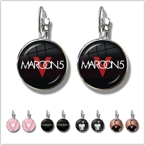 Maroon 5 Glass Cabochon Stud Earring 3D Printing Logo 16mm Glass Dome Ear Jewelry For Women Men Music Fans Creative Gift