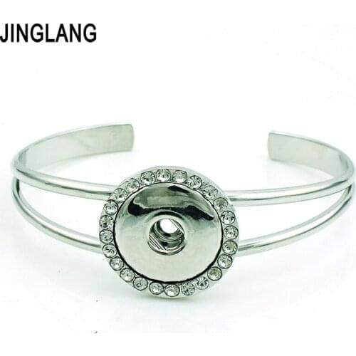 Brand New Fashion High Quality Metal Silver Crystal Bangle for 18mm Snap Buttons for Women Jewelry