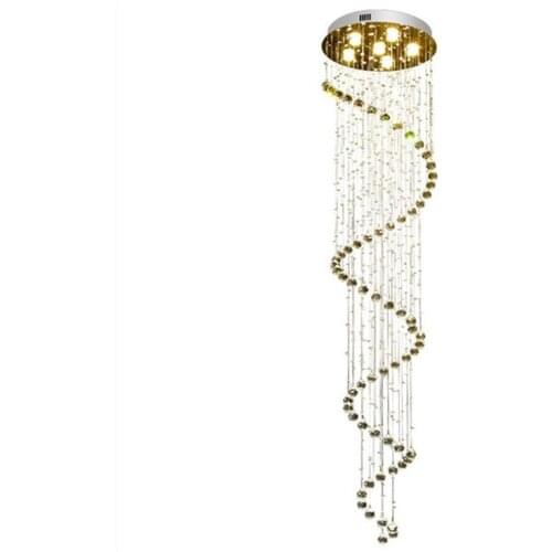 D50*H220cm Modern K9 Crystal Spral Raindrop Chandelier Lighting Flush Mount LED Ceiling Light Fixture 6pcs GU10 bulb included