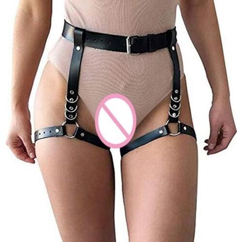 Stylish Sexy Faux Leather Leg Harness Garter Belt Metal D-Rings Punk Fetish Role Play Costume