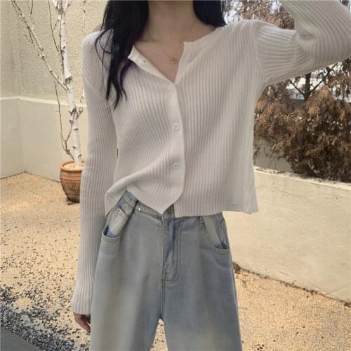 Cropped Cardigan Knitted Oversized Cardigan Women Korean Long Sleeve Sweater Pull Femme 2021 Cardigans Vintage Clothes Sweaters