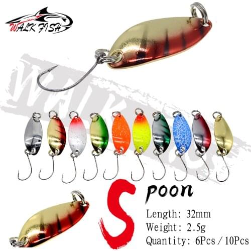 WALK FISH 10Pcs/6Pcs 2.5G 32MM Spoon Sequins Lure Winter Fishing Lure Metal Bait Hard Bait Trout Bass Pike Ice Fishing