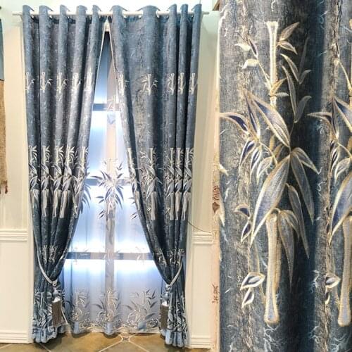 Modern style bedroom shading curtain living room bay window balcony study bamboo embroidered curtain finished products custom