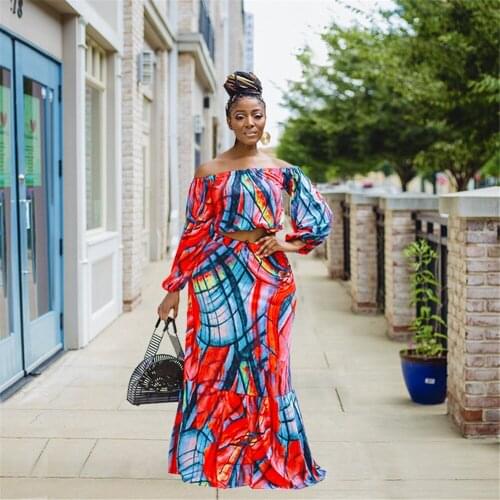 Plus Size Womens Clothing Summer New Sexy Off Shoulder Tie Dye One-neck Fashion Maxi Skirts Suit Elegant Wholesale Dropshipping