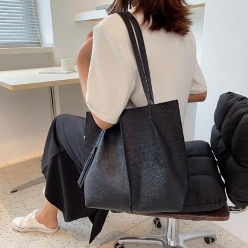 Women PU Leather Single Shoulder Bag Pure Color Large Capacity Handbag Youth Simple Style Tote Bag Lady Pu Leather Handbags