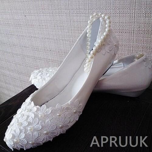 3CM wedges heel white lace wedding shoes for bride bridal bridesmaid ladies proms dress party dancing white lace shoes low heel
