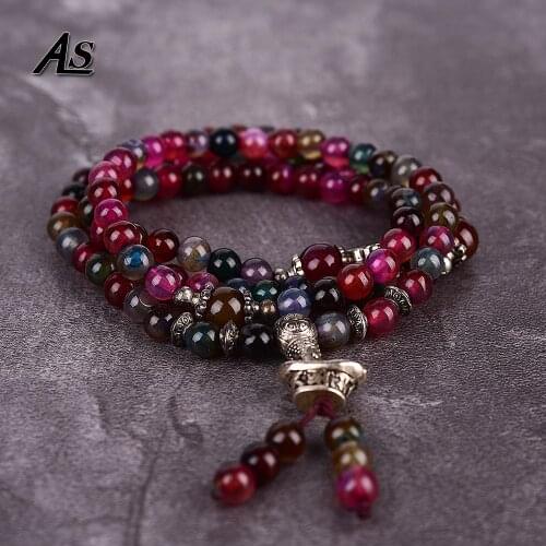 Asingeloo Multi color tibetan natural stone bracelet for women Crystal Ethnic Beaded Charm Bracelet Bangle Jewelry