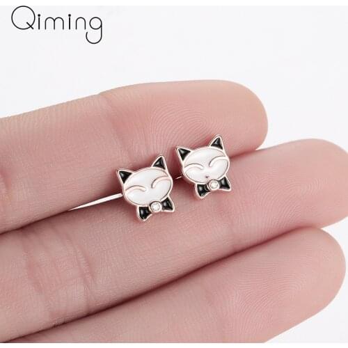 2020 Lovely Cat Stud Earrings Kids Baby Jewelry Animal Black Color Crystal Zircon Earrings Bohemia Korean Jewelry