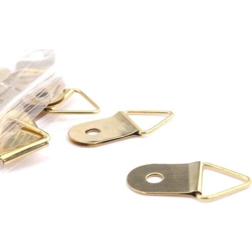 50Pcs Picture Hangers with screws Golden Brass Triangle Photo Picture Frame Wall Mount Hanger Hook Ring Iron