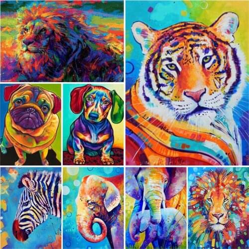 5D DIY Diamond Painting Animal Dog Lion Tiger Horse Cross Stitch Set Mosaic Art Oil Painting Diamond Embroidery Home Decoration