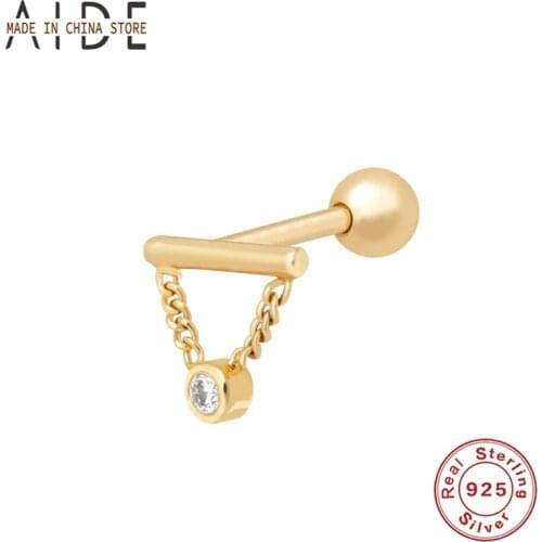 Aide 925 Sterling Silver Stud Earrings Simple Horizontal Chain Tassel With Zircon Thread Piercing Earring Bijouteria Brincos