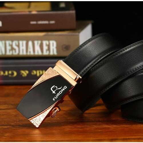 FURONG Business Man Belts Genuine Cow Leather Business Brand Designer Luxury Leather Belts Fine Alloy Automatic Type FR225