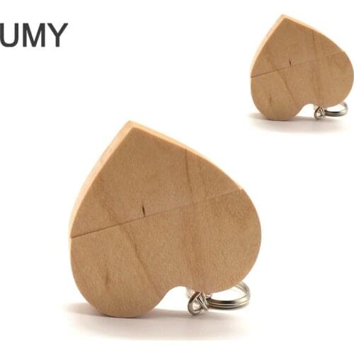 Wholesale wooden usb flash drive 4GB 8GB 16GB 32GB 64GB memory stick heart shape pen drive u disk personalized gift cle usb2.0