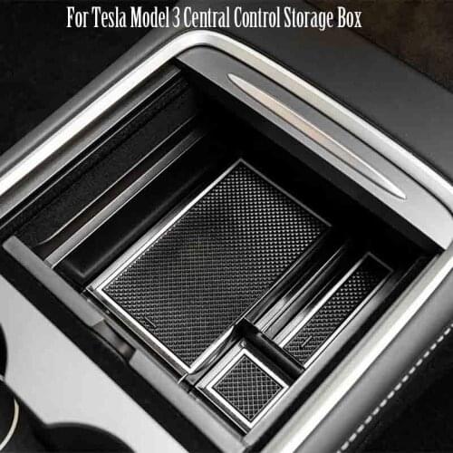For Tesla Model 3 2021 Car Central Armrest Storage Box Flocking ABS Compartment Storage Box Console Rack Accessories