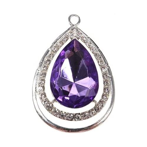 Purple Droplet Teardrop Shape Acrylic Alloy Rhienstone Pendant For Little Girl Bracelet