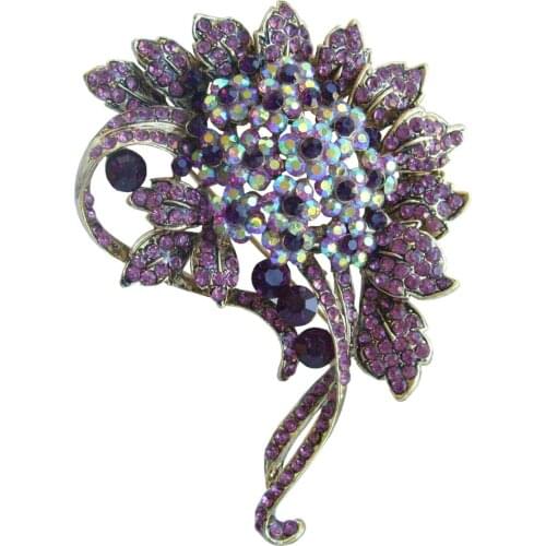 HelenaJewelry 3.15" Gold-tone Purple Rhinestone Crystal Flower Brooch Pin EE05842C3