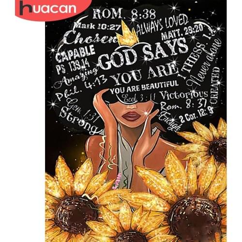 HUACAN 5d Diamond Painting Sunflower Mosaic Woman Handmade Gift Full Square Diamond Embroidery Text Home Decor Flower