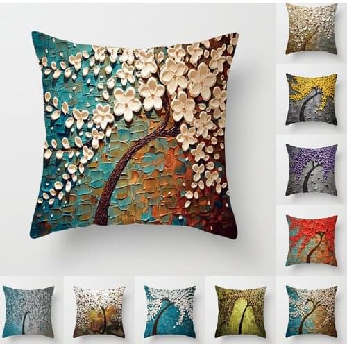 Ins Nordic Oil Painting Tree Car Sofa Pillow Nap Pillow Waist Cushion Cover Home Decoration Pillow Cover