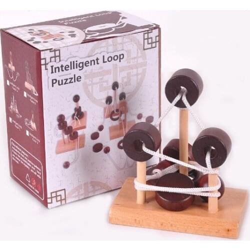 IQ Wooden Brain Teaser 3D Loop Rope Puzzles Game for Adults Kids