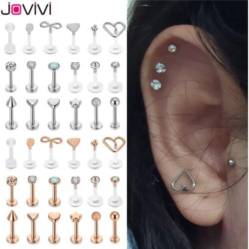 Jovivi 18 Pcs Stainless Steel Acrylic Labret Monroe Ring Lip Ring Ear Helix Ring Ear Stud Lip Studs Body Piercing Jewellery 16Ga