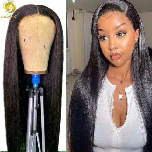 Mishell 180 Density Straight Lace Front Human Hair Wig Natural Hairline Glueless Frontal Lace Wig Pre Plucked Baby Hair