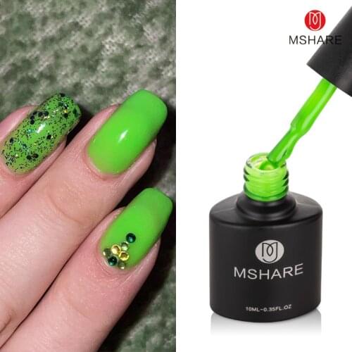 MSHARE Green Nude Nail Gel Polish Soak Off 10ml Cured with Nail Dryer Glass Bottle
