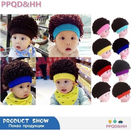 Novelty Kids Baby Toddlers Wig Hat Party Cosplay Photo Props Boy Girl Winter Afro Wig Knitted Big Hair Curly Cap 1-4T