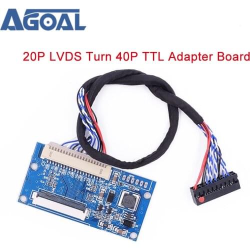 LVDS 1ch 8bit S8 DF14 - 20Pin Turn to 40Pin TTL Signal LCD T-con board Converter Board for 7-10.1 inch 1024x768 LCD Panel