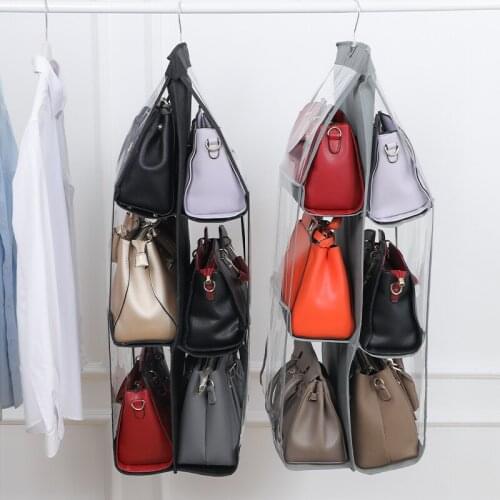 6 Pocket Hanging bag 3 Layers Folding Organizer for Closet Transparent Storage Bag Door Wall Clear Sundry with Hanger Pouch