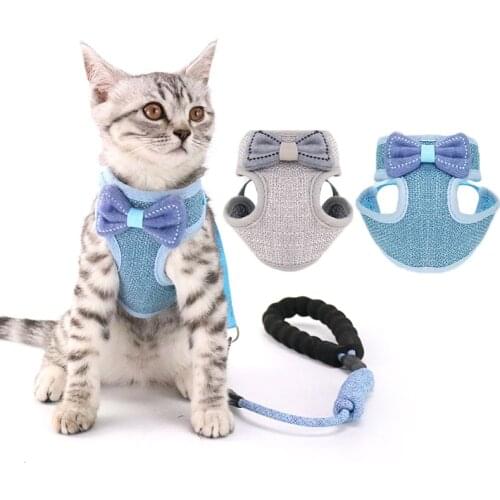 Cool Cat Harness and Leash Adjustable Anti-Breakaway Set Collar Cute Bow Vests for Puppies Kitten Cats Harness Mesh Breathable