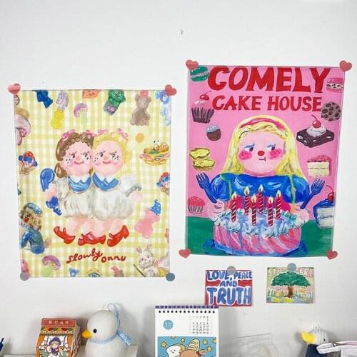 Retro Oil Painting Tapestry Cartoon Hanging Cloth Bedroom Bedside Wall Background Cloth Photo Background Props Girls Room Decor