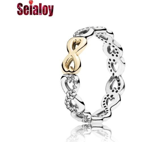 Seialoy Shiny Golden Heart Wrapped Infinite True Love Fine Ring For Women Girls Engagement Ring Lovers Couple Jewelry Gifts