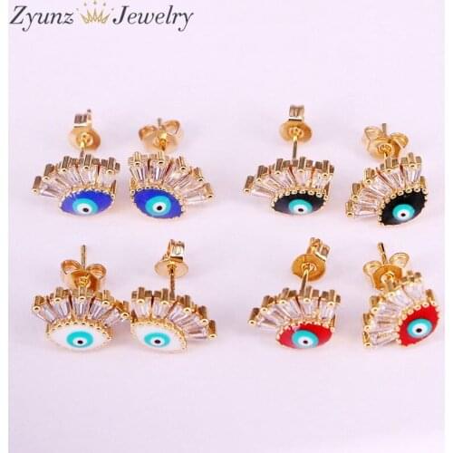 10 Pairs, Hot Earring Jewelry Top Quality Enamel Eye and CZ Pave Stud Earring Bohemian Statement Earring Golden Stud Earring