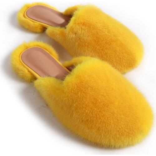 Real fur slides ladies natural mink fur slippers women cutre fluffy fur slippers