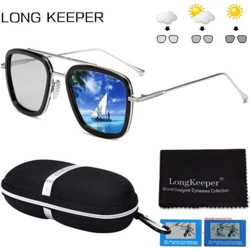 Polarized Photochromic Sun Glassses Men Tony Stark Iron Man Square Sunglasses Male Woman Brand Design Chameleon Pilot Goggles
