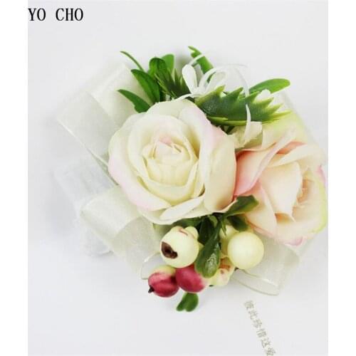 YO CHO Groom Boutonniere Pin Wedding Corsage Flower Wrist Corsage Bridesmaid Wedding Bracelet Flowers Brooch Mariage Accessories