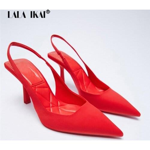 LALA IKAI Party Shoes Sexy Heels Shallow Mouth Pointed Pump Lace-Up Sandals Ladies Golden Crossdresser Slip-On High Heels Mouth